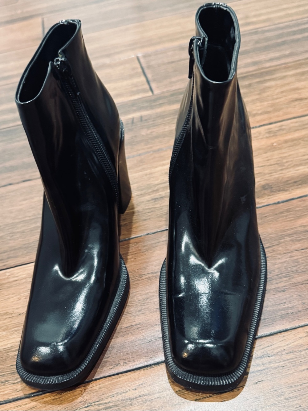 Via Spiga for Neiman Marcus Black Patent Square Toe Ankle Boot